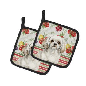 White Tibetan Spaniel Vegetables Pair of Pot Holders Pair 7.5x7.5 Quilted Insulated Hot Pads Decorative Kitchen Gift Made in USA