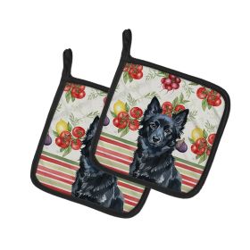 Schipperke Vegetables Pair of Pot Holders Pair 7.5x7.5 Quilted Insulated Hot Pads Decorative Kitchen Gift Made in USA