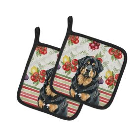 Black and Tan Tibetan Mastiff Vegetables Pair of Pot Holders Pair 7.5x7.5 Quilted Insulated Hot Pads Decorative Kitchen Gift Made in USA