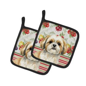 Gold and White Shih Tzu Vegetables Pair of Pot Holders Pair 7.5x7.5 Quilted Insulated Hot Pads Decorative Kitchen Gift Made in USA