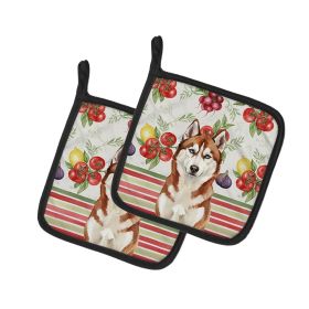 Red and White Siberian Husky Vegetables Pair of Pot Holders Pair 7.5x7.5 Quilted Insulated Hot Pads Decorative Kitchen Gift Made in USA