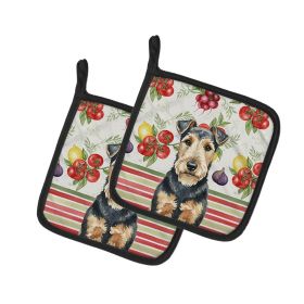 Welsh Terrier Vegetables Pair of Pot Holders Pair 7.5x7.5 Quilted Insulated Hot Pads Decorative Kitchen Gift Made in USA