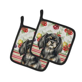 Black and Tan Tibetan Spaniel Vegetables Pair of Pot Holders Pair 7.5x7.5 Quilted Insulated Hot Pads Decorative Kitchen Gift Made in USA