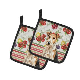 Wire Fox Terrier Vegetables Pair of Pot Holders Pair 7.5x7.5 Quilted Insulated Hot Pads Decorative Kitchen Gift Made in USA