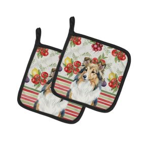 Sable Sheltie Vegetables Pair of Pot Holders Pair 7.5x7.5 Quilted Insulated Hot Pads Decorative Kitchen Gift Made in USA