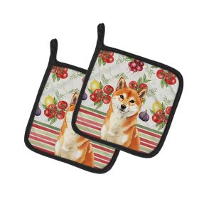 Red Shiba Inu Vegetables Pair of Pot Holders Pair 7.5x7.5 Quilted Insulated Hot Pads Decorative Kitchen Gift Made in USA