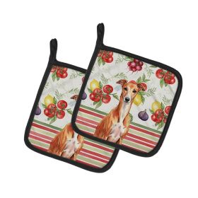 Red Whippet Vegetables Pair of Pot Holders Pair 7.5x7.5 Quilted Insulated Hot Pads Decorative Kitchen Gift Made in USA