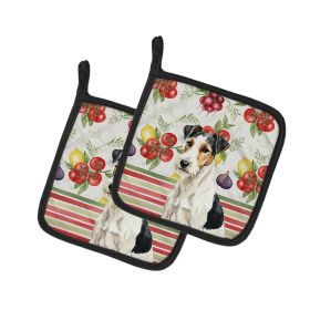 Smooth Fox Terrier Vegetables Pair of Pot Holders Pair 7.5x7.5 Quilted Insulated Hot Pads Decorative Kitchen Gift Made in USA