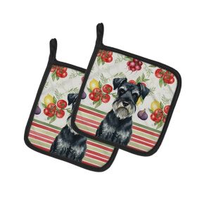 Standard Schnauzer Vegetables Pair of Pot Holders Pair 7.5x7.5 Quilted Insulated Hot Pads Decorative Kitchen Gift Made in USA