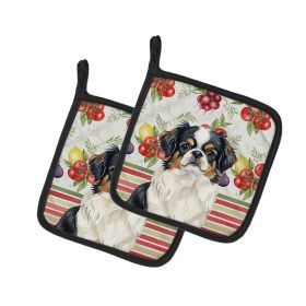 Tricolor Japanese Chin Vegetables Pair of Pot Holders Pair 7.5x7.5 Quilted Insulated Hot Pads Decorative Kitchen Gift Made in USA