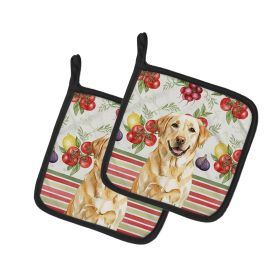 Yellow Labrador Retriever Vegetables Pair of Pot Holders Pair 7.5x7.5 Quilted Insulated Hot Pads Decorative Kitchen Gift Made in USA