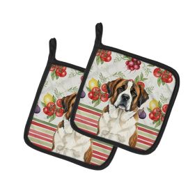 Brindle and White Saint Bernard Vegetables Pair of Pot Holders Pair 7.5x7.5 Quilted Insulated Hot Pads Decorative Kitchen Gift Made in USA