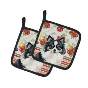 Black and White Pomeranian Vegetables Pair of Pot Holders Pair 7.5x7.5 Quilted Insulated Hot Pads Decorative Kitchen Gift Made in USA