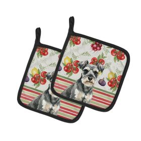 Miniature Schnauzer Vegetables Pair of Pot Holders Pair 7.5x7.5 Quilted Insulated Hot Pads Decorative Kitchen Gift Made in USA