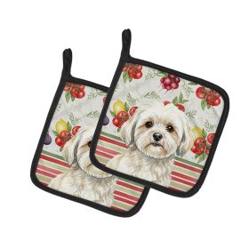 White Lhasa Apso Vegetables Pair of Pot Holders Pair 7.5x7.5 Quilted Insulated Hot Pads Decorative Kitchen Gift Made in USA
