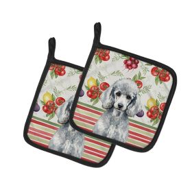 Standard Silver Poodle Vegetables Pair of Pot Holders Pair 7.5x7.5 Quilted Insulated Hot Pads Decorative Kitchen Gift Made in USA