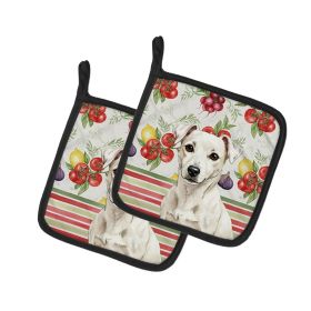 White Jack Russell Terrier Vegetables Pair of Pot Holders Pair 7.5x7.5 Quilted Insulated Hot Pads Decorative Kitchen Gift Made in USA