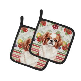 Red and White Japanese Chin Vegetables Pair of Pot Holders Pair 7.5x7.5 Quilted Insulated Hot Pads Decorative Kitchen Gift Made in USA