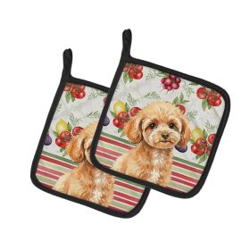 Toy Apricot Poodle Vegetables Pair of Pot Holders Pair 7.5x7.5 Quilted Insulated Hot Pads Decorative Kitchen Gift Made in USA
