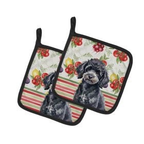 Toy Black Poodle Vegetables Pair of Pot Holders Pair 7.5x7.5 Quilted Insulated Hot Pads Decorative Kitchen Gift Made in USA