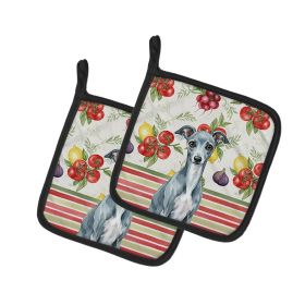 Blue Italian Greyhound Vegetables Pair of Pot Holders Pair 7.5x7.5 Quilted Insulated Hot Pads Decorative Kitchen Gift Made in USA