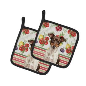 Chocolate and White Rat Terrier Vegetables Pair of Pot Holders Pair 7.5x7.5 Quilted Insulated Hot Pads Decorative Kitchen Gift Made in USA