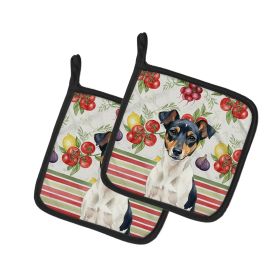Tricolor Rat Terrier Vegetables Pair of Pot Holders Pair 7.5x7.5 Quilted Insulated Hot Pads Decorative Kitchen Gift Made in USA