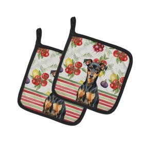 Manchester Terrier Vegetables Pair of Pot Holders Pair 7.5x7.5 Quilted Insulated Hot Pads Decorative Kitchen Gift Made in USA