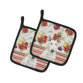 White Miniature Bull Terrier Vegetables Pair of Pot Holders Pair 7.5x7.5 Quilted Insulated Hot Pads Decorative Kitchen Gift Made in USA