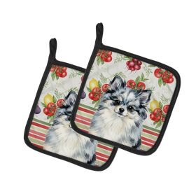 Blue Merle Pomeranian Vegetables Pair of Pot Holders Pair 7.5x7.5 Quilted Insulated Hot Pads Decorative Kitchen Gift Made in USA