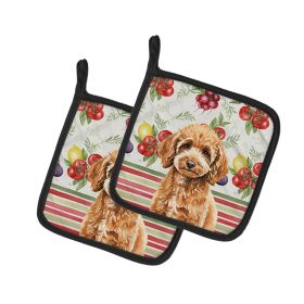 Miniature Apricot Poodle Vegetables Pair of Pot Holders Pair 7.5x7.5 Quilted Insulated Hot Pads Decorative Kitchen Gift Made in USA