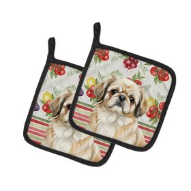 Fawn Pekingese Vegetables Pair of Pot Holders Pair 7.5x7.5 Quilted Insulated Hot Pads Decorative Kitchen Gift Made in USA