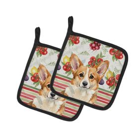 Corgi Vegetables Pair of Pot Holders Pair 7.5x7.5 Quilted Insulated Hot Pads Decorative Kitchen Gift Made in USA