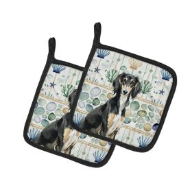 Black and Tan Saluki Coastal Sea Glass Pair of Pot Holders Pair 7.5x7.5 Quilted Insulated Hot Pads Decorative Kitchen Gift Made in USA