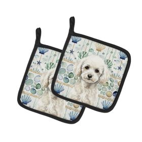 Toy White Poodle Coastal Sea Glass Pair of Pot Holders Pair 7.5x7.5 Quilted Insulated Hot Pads Decorative Kitchen Gift Made in USA