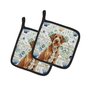Wirehaired Pointing Griffon Coastal Sea Glass Pair of Pot Holders Pair 7.5x7.5 Quilted Insulated Hot Pads Decorative Kitchen Gift Made in USA