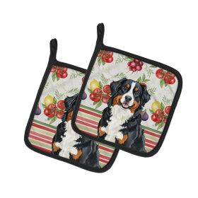 Bernese Mountain Dog Vegetables Pair of Pot Holders Pair 7.5x7.5 Quilted Insulated Hot Pads Decorative Kitchen Gift Made in USA