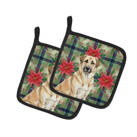 Anatolian Shepherd Dog Christmas PoinsettIas Pair of Pot Holders Pair 7.5x7.5 Quilted Insulated Hot Pads Decorative Kitchen Gift Made in USA