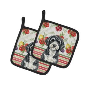 Portuguese Water Dog Vegetables Pair of Pot Holders Pair 7.5x7.5 Quilted Insulated Hot Pads Decorative Kitchen Gift Made in USA