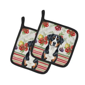 Greater Swiss Mountain Dog Vegetables Pair of Pot Holders Pair 7.5x7.5 Quilted Insulated Hot Pads Decorative Kitchen Gift Made in USA