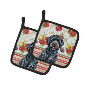 Black Portuguese Water Dog Vegetables Pair of Pot Holders Pair 7.5x7.5 Quilted Insulated Hot Pads Decorative Kitchen Gift Made in USA