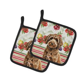 Spanish Water Dog Vegetables Pair of Pot Holders Pair 7.5x7.5 Quilted Insulated Hot Pads Decorative Kitchen Gift Made in USA