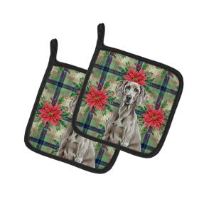 Weimaraner Christmas PoinsettIas Pair of Pot Holders Pair 7.5x7.5 Quilted Insulated Hot Pads Decorative Kitchen Gift Made in USA