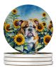 English Bulldog in Sunflowers Large Sandstone Coasters Pack of 4 Absorbent Round Coasters Decor Gifts for Men or Women, 4 in, Multicolor