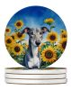 Greyhound in Sunflowers Large Sandstone Coasters Pack of 4 Absorbent Round Coasters Decor Gifts for Men or Women, 4 in, Multicolor