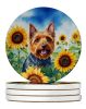 Australian Terrier in Sunflowers Large Sandstone Coasters Pack of 4 Absorbent Round Coasters Decor Gifts for Men or Women, 4 in, Multicolor