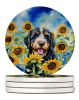 Bernedoodle in Sunflowers Large Sandstone Coasters Pack of 4 Absorbent Round Coasters Decor Gifts for Men or Women, 4 in, Multicolor