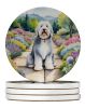 Old English Sheepdog Spring Path Large Sandstone Coasters Pack of 4 Absorbent Round Coasters Decor Gifts for Men or Women, 4 in, Multicolor