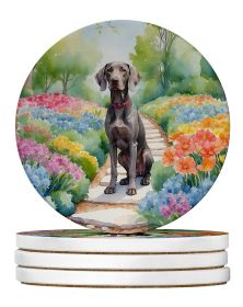 Weimaraner Spring Path Large Sandstone Coasters Pack of 4 Absorbent Round Coasters Decor Gifts for Men or Women, 4 in, Multicolor