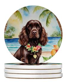 Cocker Spaniel Luau Large Sandstone Coasters Pack of 4 Absorbent Round Coasters Decor Gifts for Men or Women, 4 in, Multicolor